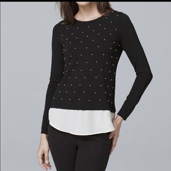 WHBM | Faux Pearl-Front Twofer Sweater size XL - Picture 1 of 8